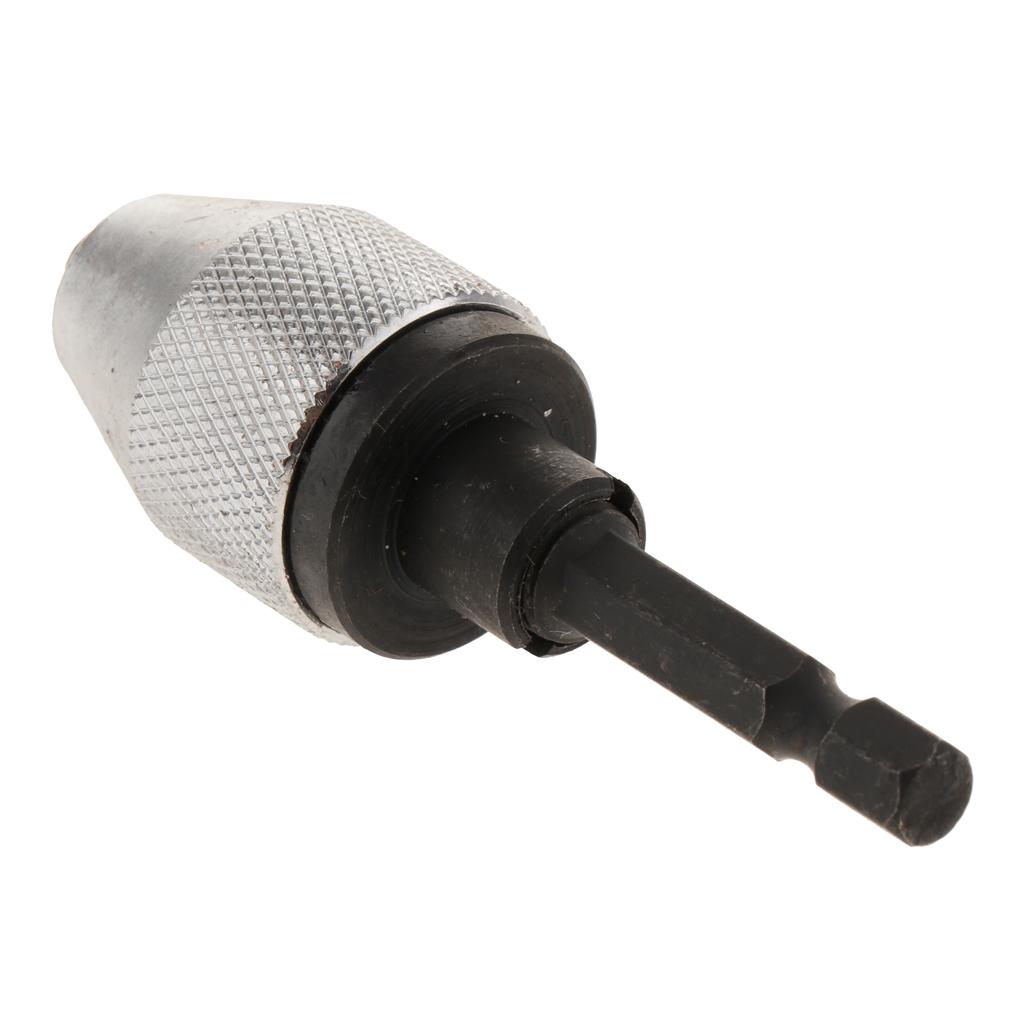 Keyless Hex Shank Drill Chuck Adapter Conversion Tool 0.3-6.5mm Silver
