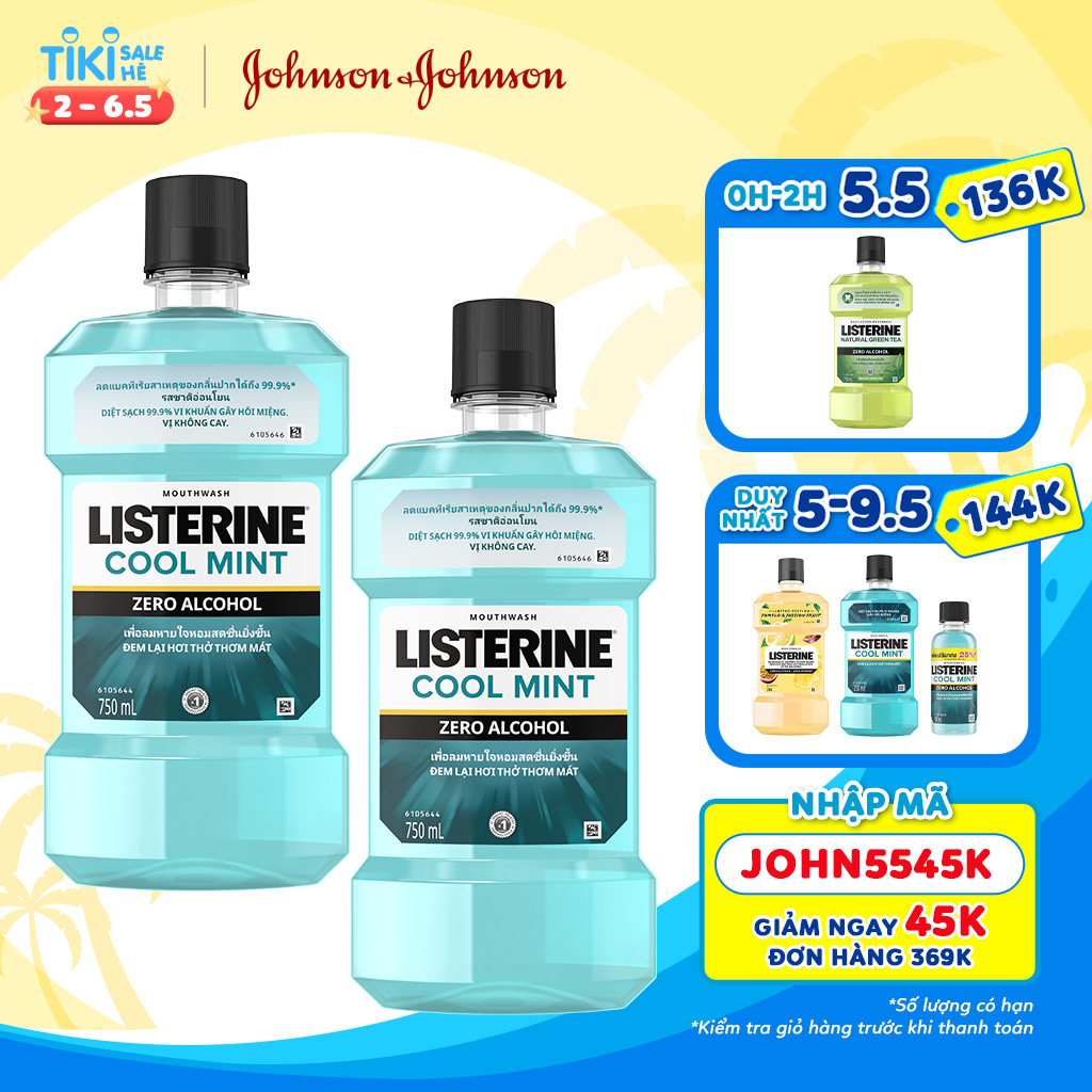 Bộ 2 Chai Nước Súc Miệng Listerine Giúp Hơi Thở Thơm Mát Cool Mint Zero Alcohol 750mlx2