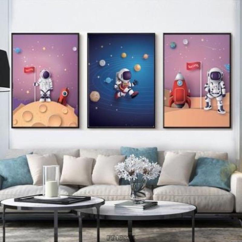 Bộ 3 tranh phi hành gia cho bé/ tranh tráng gương 3d cao cấp/ tranh phòng khách