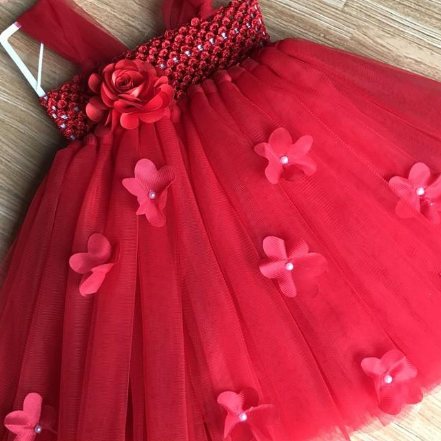 Đầm tutu cho bé ️Đầm tutu đỏ hoa hồng đỏ 1b