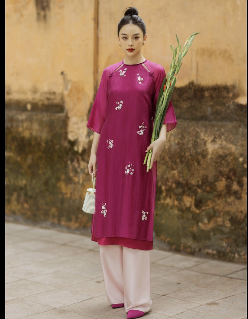 Áo dài Bigsize Băng Nhi 3XL - 6XL cách tân màu hồng sen, 4 tà ( cả set)