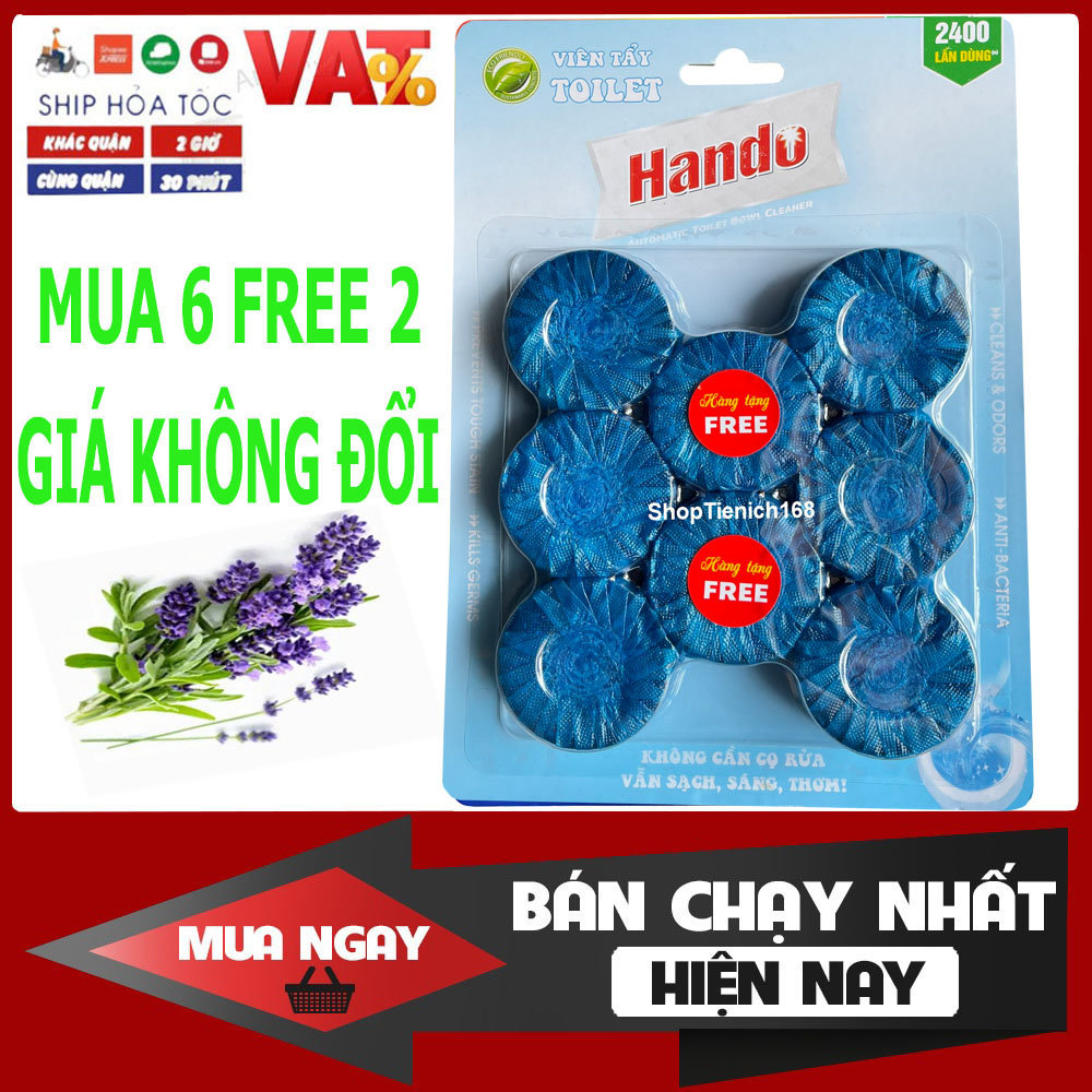 [MUA 6 ĐƯỢC 8 GIÁ KHÔNG ĐỔI] Vỉ 6+2 viên tẩy tự động làm sạch và làm thơm bồn cầu Hando