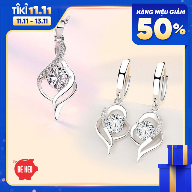 Bộ trang sức dây chuyền bông tai nạm đá zircon sang trọng BHB153