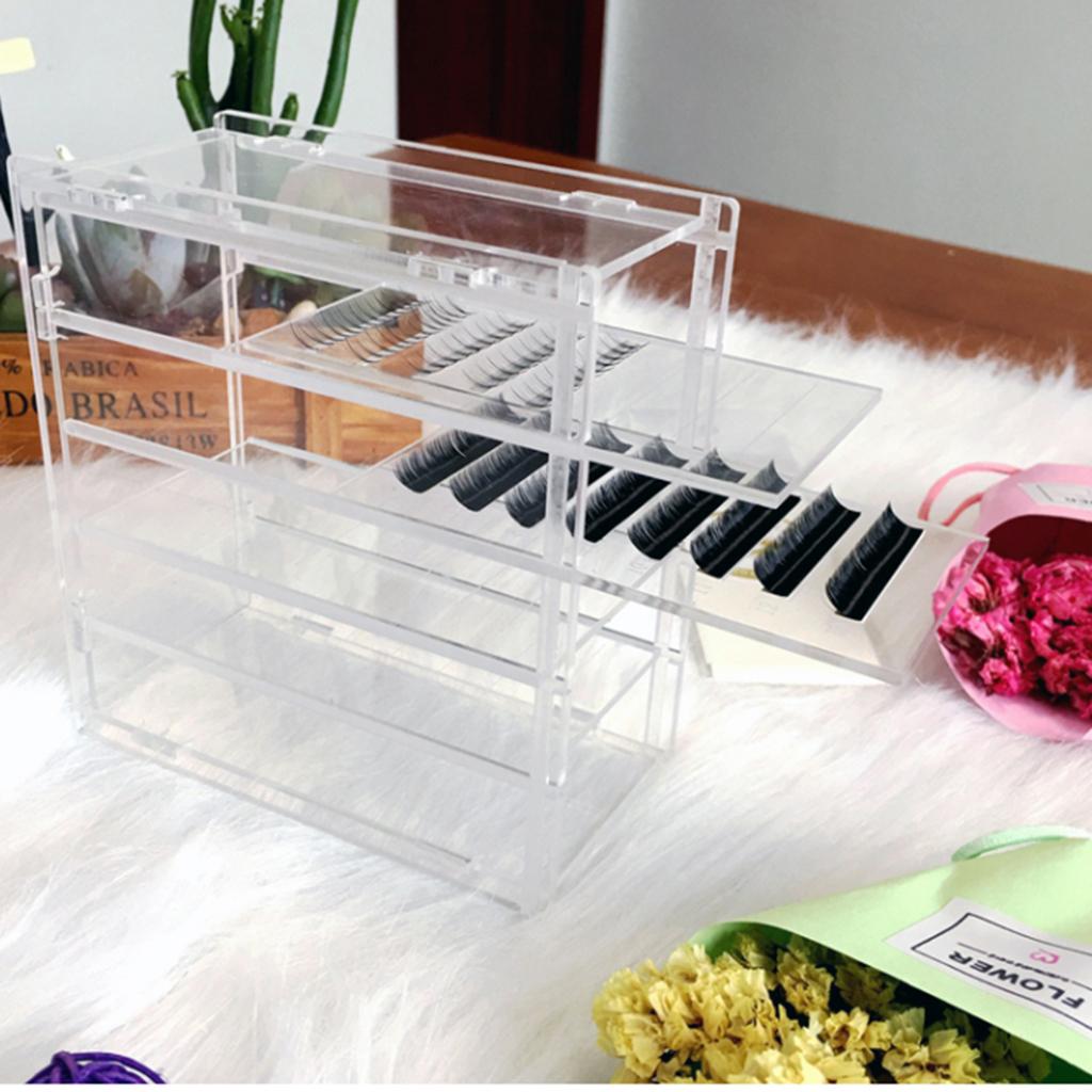 Dustproof Transparent Acrylic 5 Layers False Eyelash Extensions Display Stand Lashes Storage Glue Pallet Holder