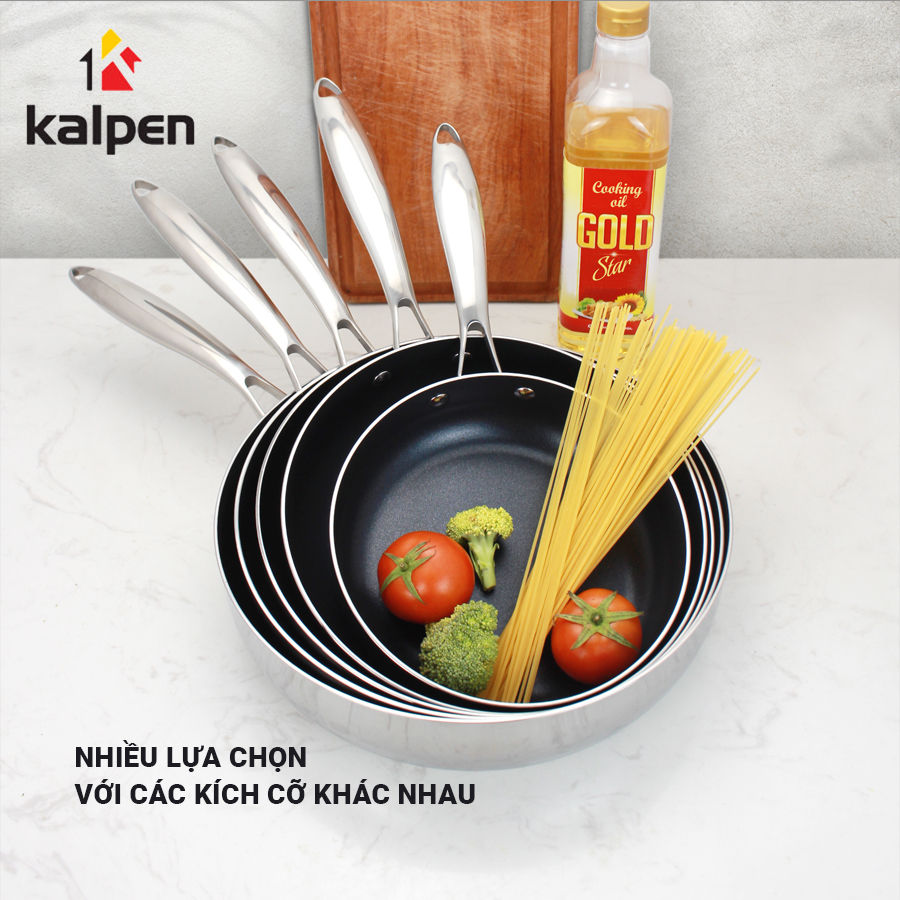 Chảo inox 3 lớp đúc liền khối chống dính Kalpen Kazler 20/24/26/28/30cm - Hàng chính hãng