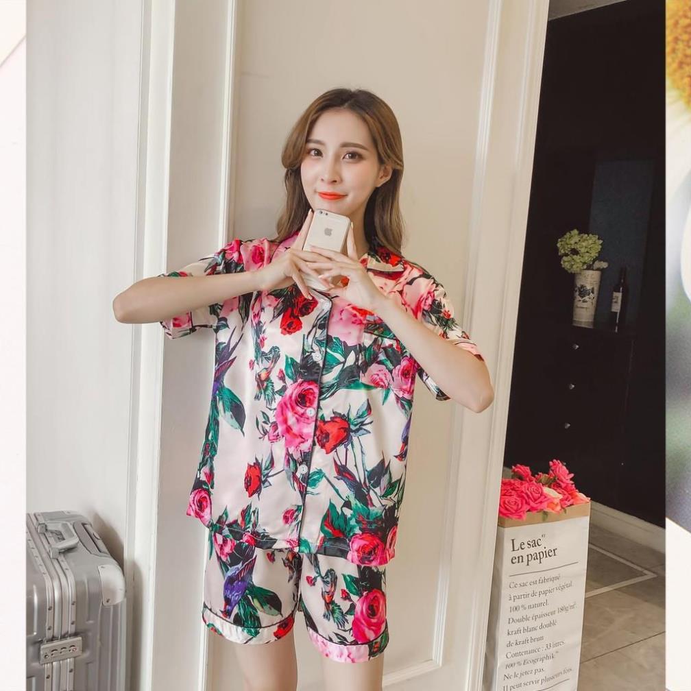Đồ bộ pijama nữ quần đùi - đồ bộ mặc nhà đùi lụa satin mềm mịn, xinh xắn B60