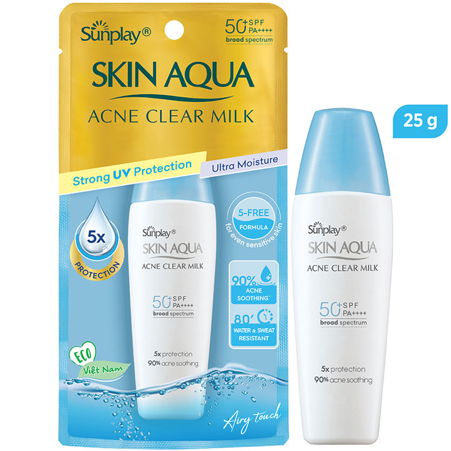 Kem chống nắng Skin Aqua cho da mụn, dạng sữa dùng hàng ngày Sunplay Skin Aqua Acne Clear Eco Việt Nam SPF 50, PA++++ 25g