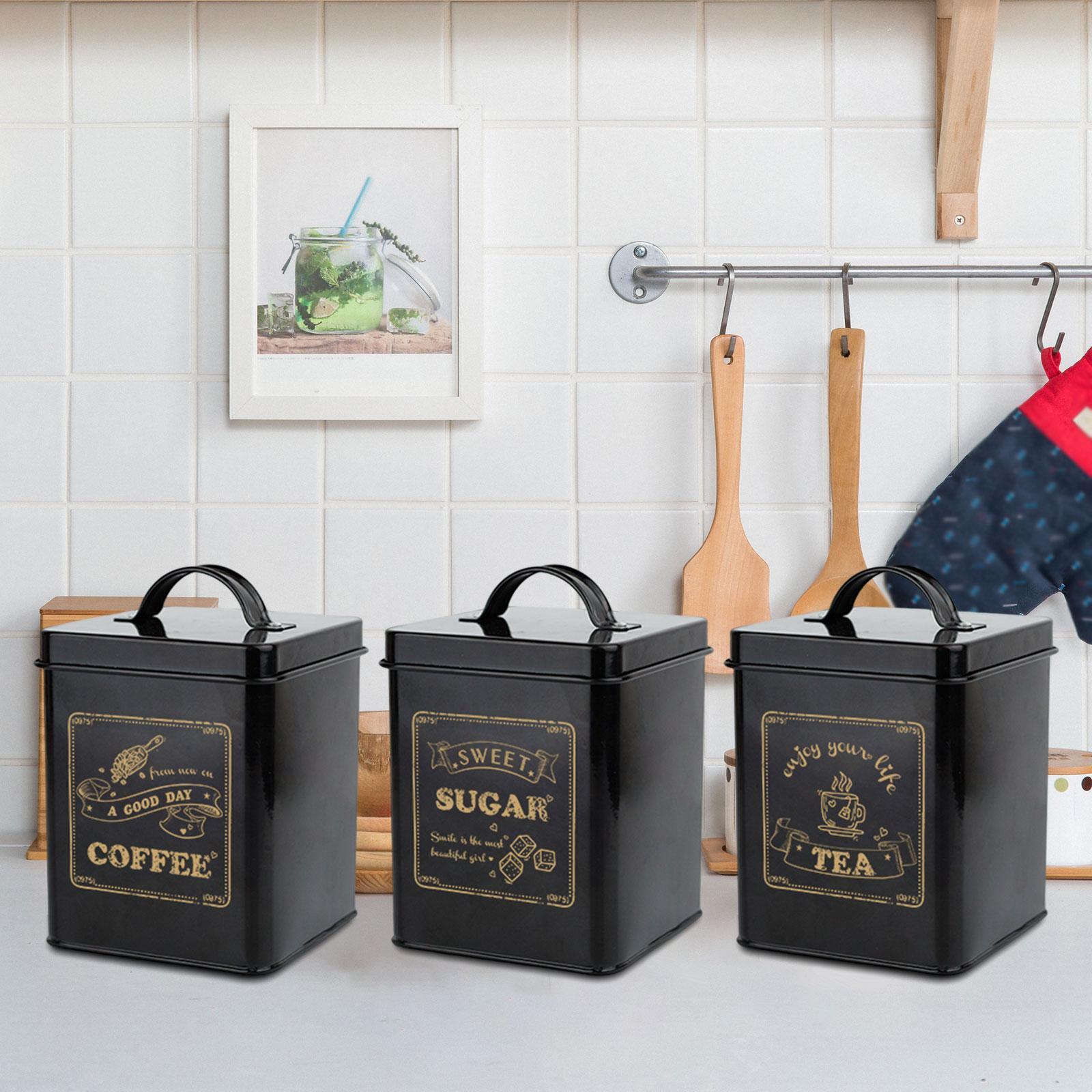 3 Pieces Kitchen Counter Canister Set Food Jars 1.5L Stylish Kitchen Utensils Vintage Canisters Rustic Decors for Bedroom Kitchen Cafe Office