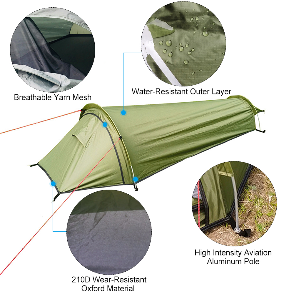 Lều cắm trại ngoài trời siêu nhẹ cho một người kiêm túi ngủ di động