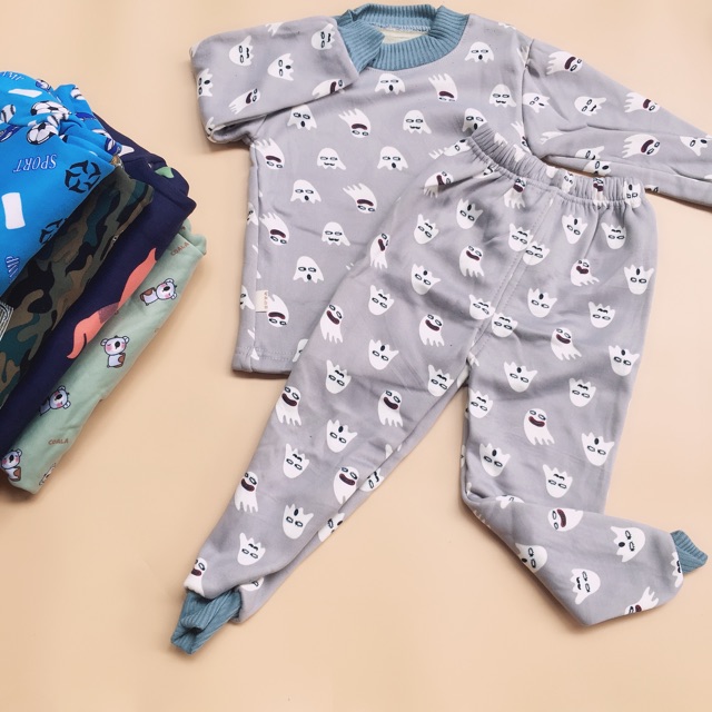 Bộ quần áo nỉ lót lông chui cho bé gái 3-14kg giao họa tiết ngẫu nhiên