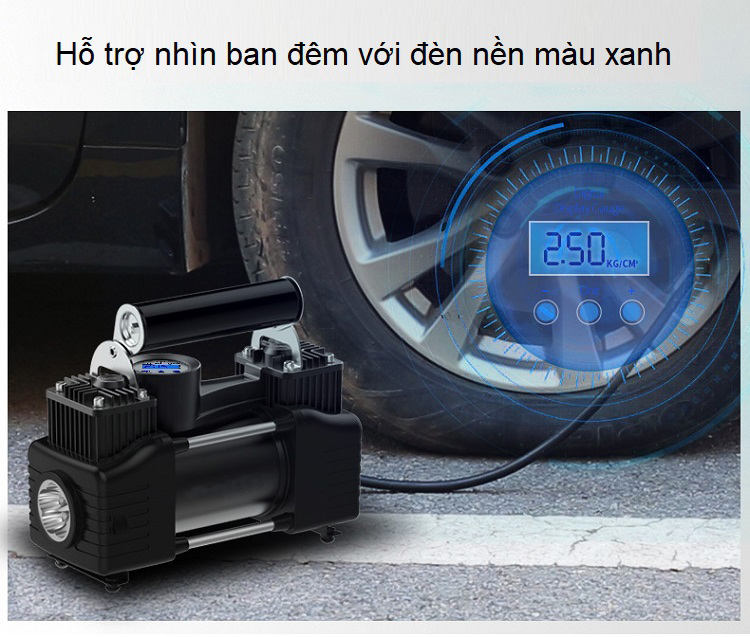 Máy bơm lốp di động cầm tay trên ô tô tích hợp màn hình điện tử và đèn led chiếu sáng E211