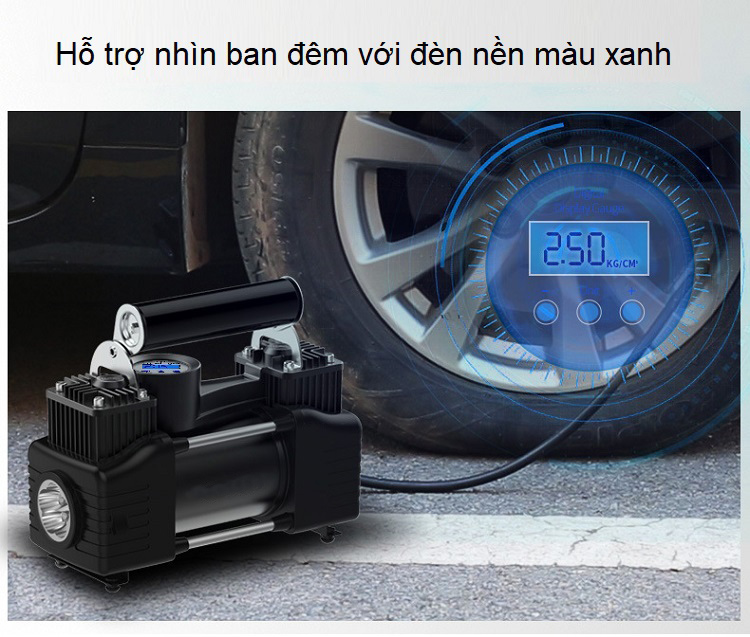 Dụng cụ bơm lốp di động trên ô tô đa năng, tích hợp đồng hồ hiển thị áp suất lốp có kèm hộp ( TẶNG KÈM 02 ĐÈN LED DÁN CỐP XE SIÊU SÁNG )