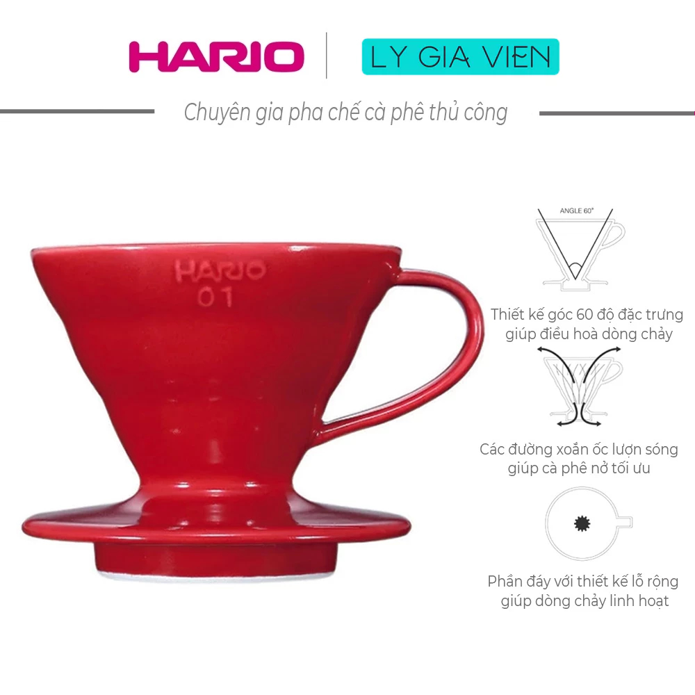 Phễu Pha Cà Phê Gốm Sứ Màu Đỏ 1 Cup Hario V60 Coffee Dripper Ceramic 01 Red VDC-01R