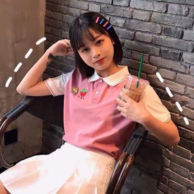 Áo polo có cổ phối họa tiết trái cây dễ thương
