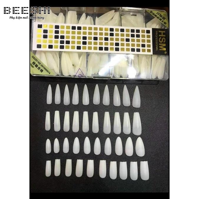 Móng úp hsm nhám đục nhám trong form thang nhọn bầu vuông -beeshi shop nail