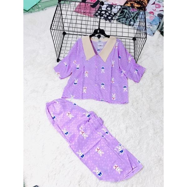 Bộ Pijama Cổ Nhọn Thỏ Trắng xinh xắn size dưới 60kg