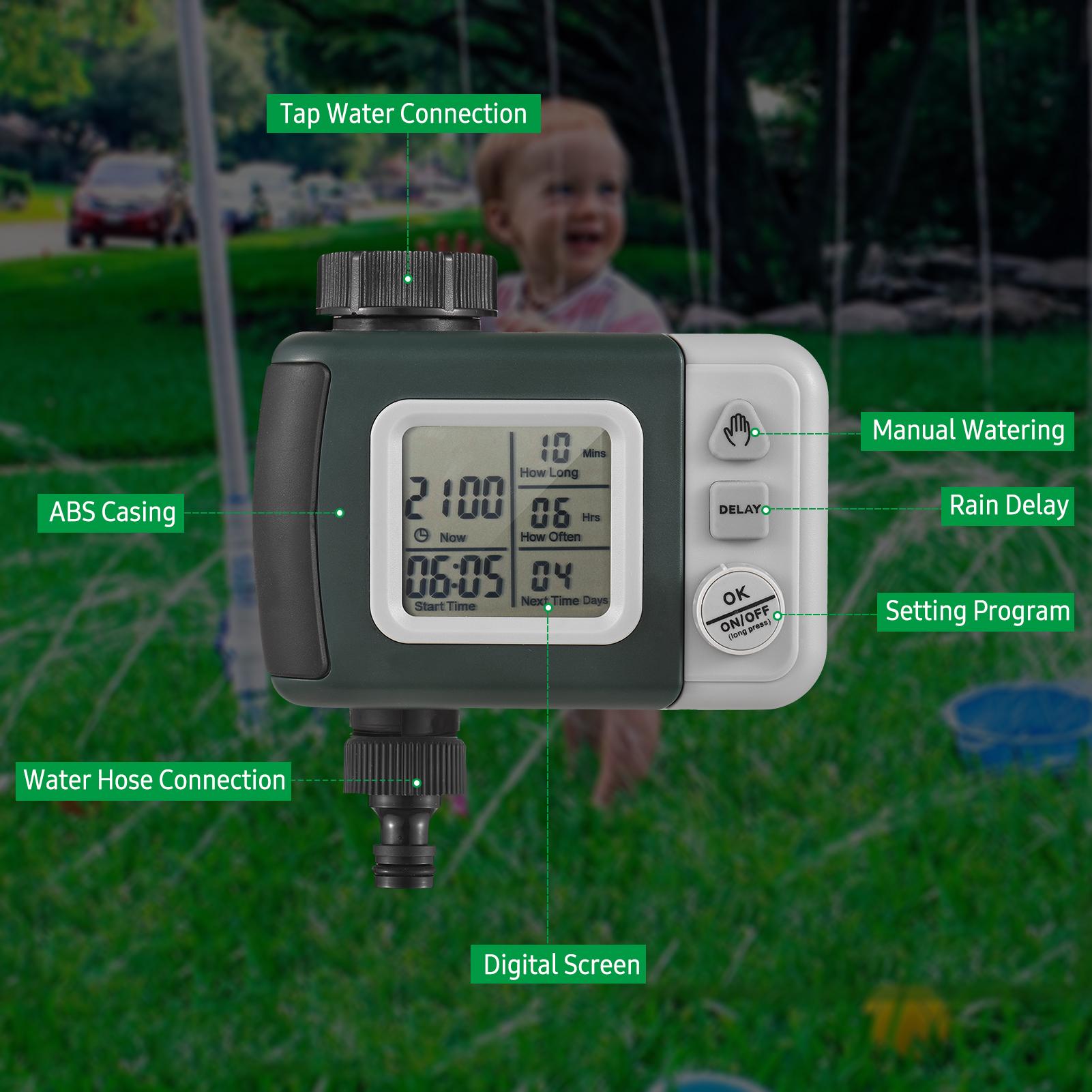 Lepmerk Digital Automatic Watering Timer Programmed Garden Irrigation Timer Hose Faucet Sprinkler with Rain Delay Intelligent Irrigation Controller for Lawn Farmland Courtyard Greenhouse