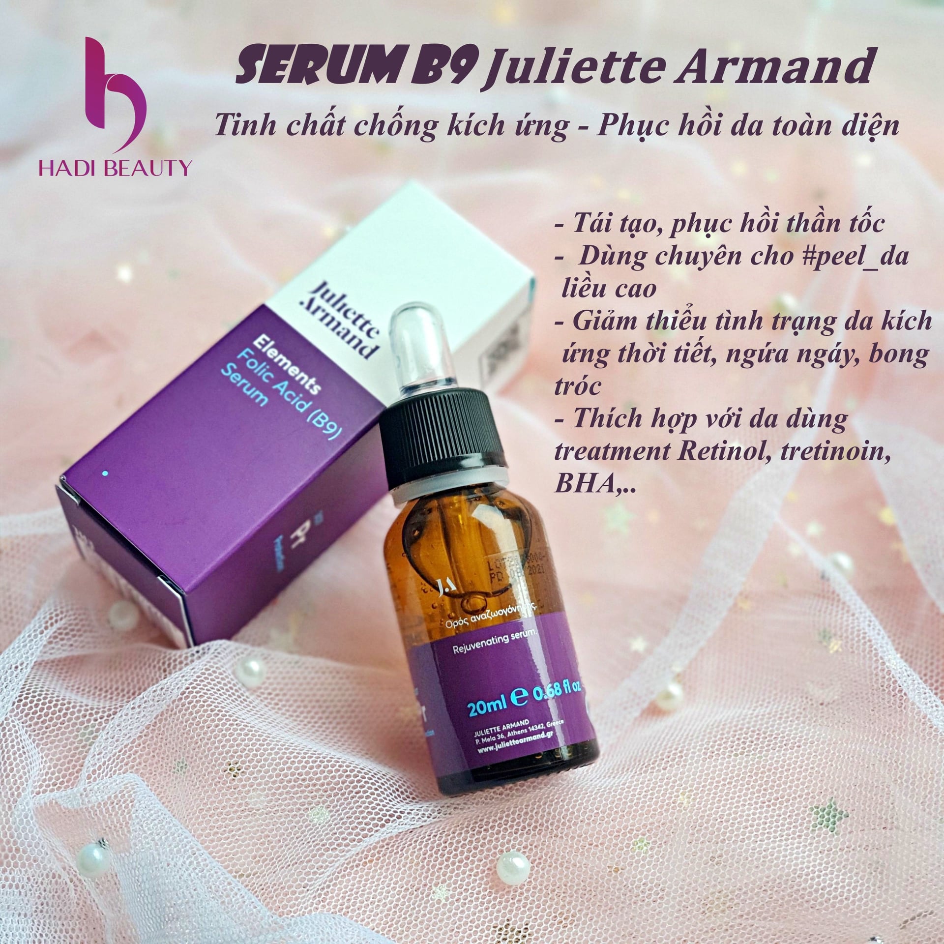 Serum B9 Ju lie tte Ar ma nd Tinh chất phục hồi làm dịu da, Folic Acid B9 Serum JA 20ml