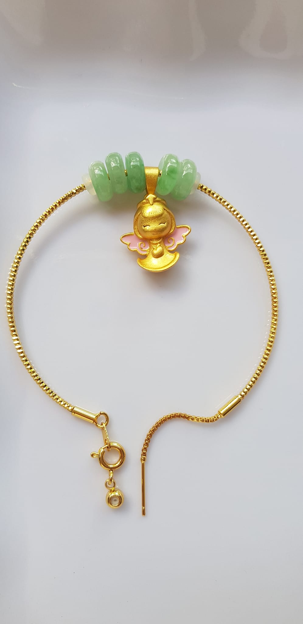 Vòng Tay charm xinh đẹp 5 đồng tiền đá cẩm thạch tự nhiên Vòng phối charm hình bé thiên thần vòng màu vàng khoen rút xinh Nữ đeo dễ thương ạ