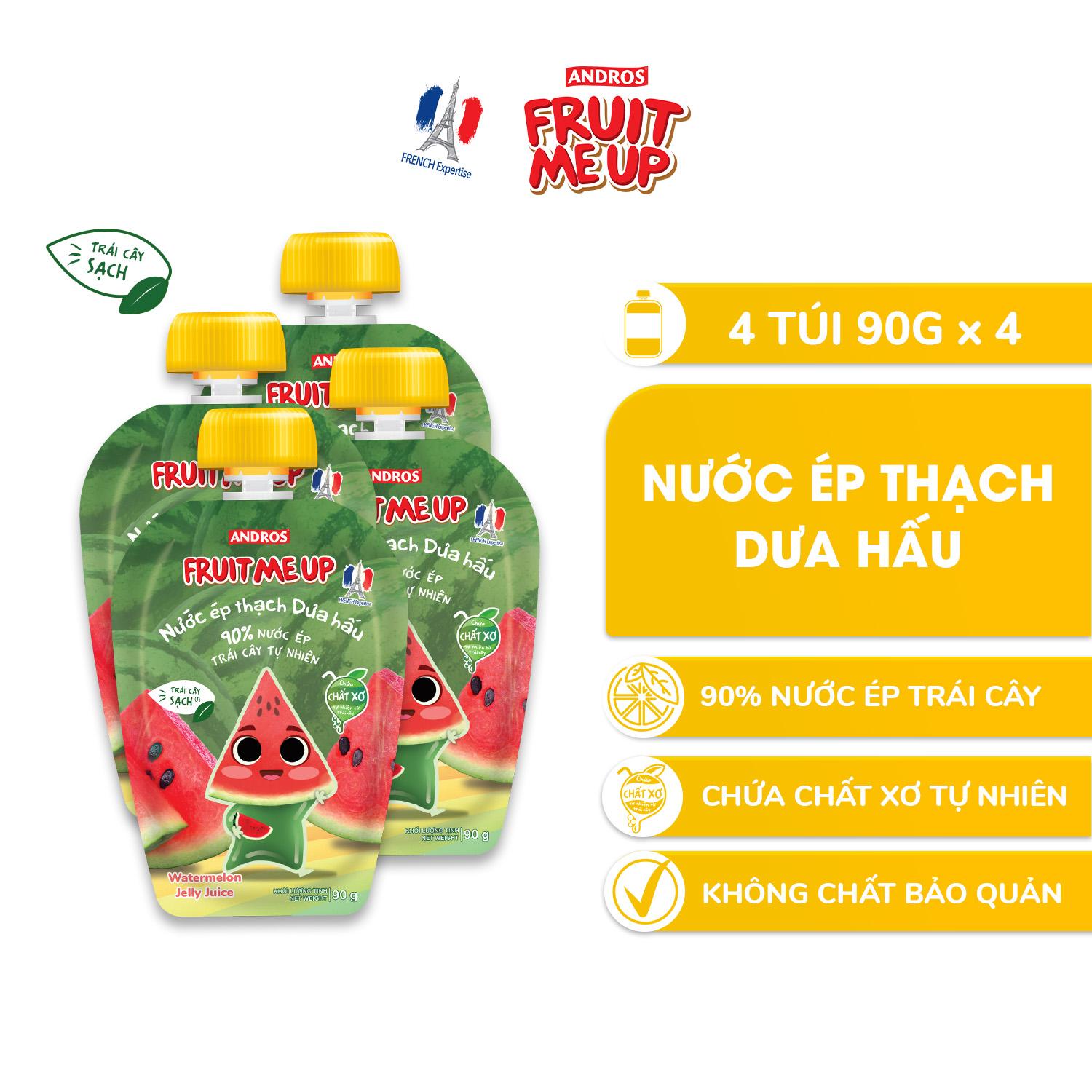 Combo 4 Túi Thạch Dưa Hấu - 90% Nước Ép Trái Cây Thật - ANDROS FRUIT ME UP- 90gx4