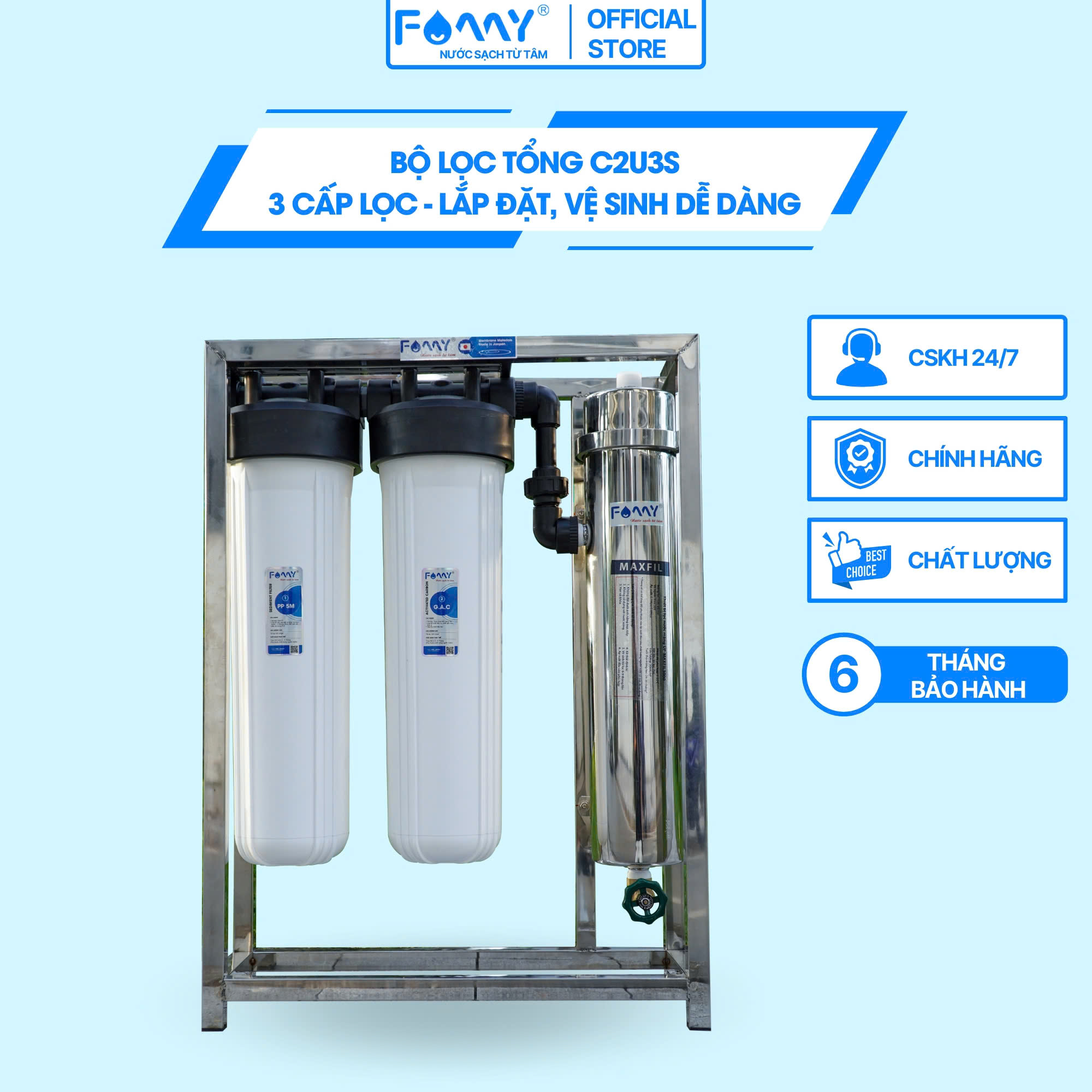 Bộ Lọc Nước Sinh Hoạt Dùng Cho Căn Hộ Chung Cư  - Hàng Chính Hãng Famy Model UF02 - Lắp Đặt, Vệ Sinh Dễ Dàng