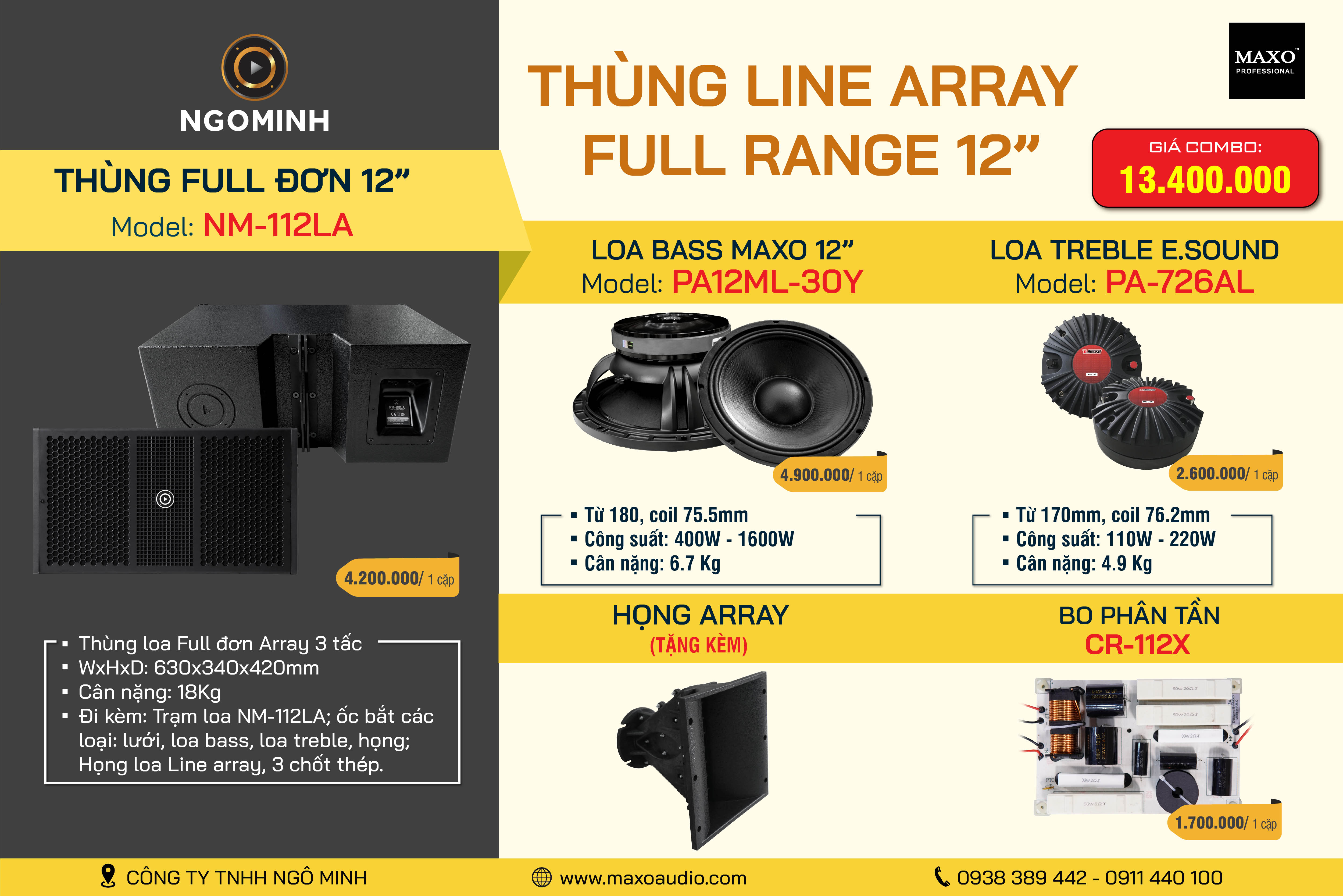 Loa Line Array Full Range 12" NM-112LA, PA12ML-30Y, PA-726AL, CR-112X