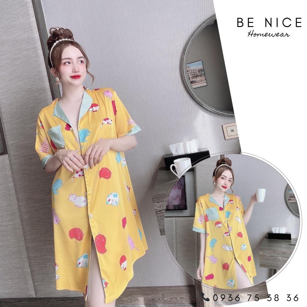 Váy lụa cổ bẻ với nhiều họa tiết xinh xắn cho nàng nhà Be Nice Homewear