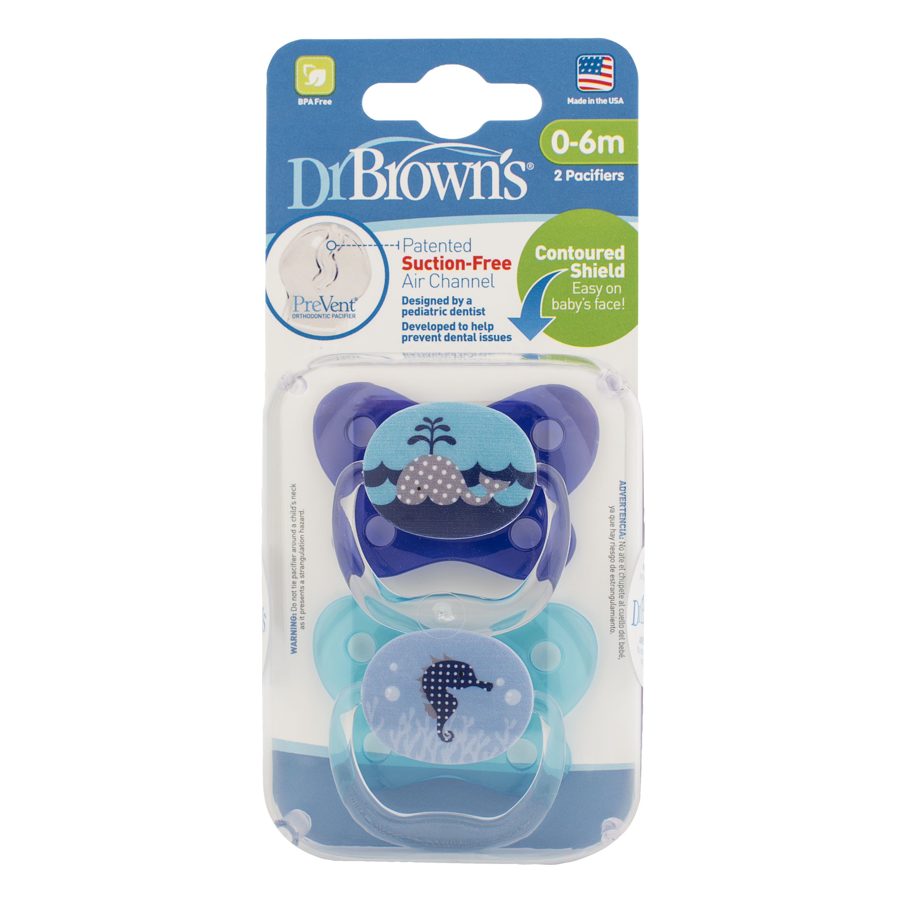 [ PV12001 - Xanh ] Set 2 ty ngậm Prevent chỉnh nha, chống vẩu Dr.Brown's ( 0-6m )