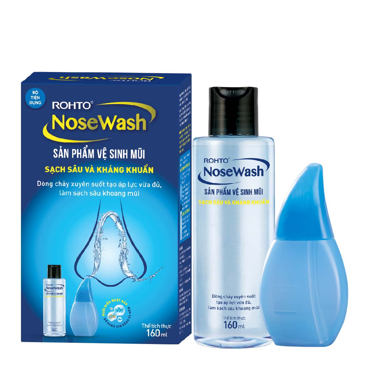 Bộ sản phẩm rửa mũi tiện dụng Rohto NoseWash Miniset (1 bình vệ sinh mũi Easy Shower + 1 chai dung dịch 160ml)