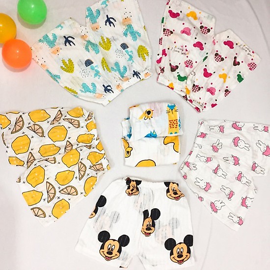 Set 10 quần đùi cotton giấy cotton mỏng mát cho bé diện mùa hè( quần chục cho bé từ 0-1.5 tuổi trộn mẫu)