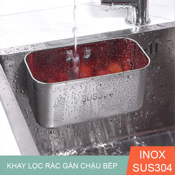 Khay lọc rác, để đồ đa năng gác chậu rửa bát làm bằng inox 304, hình chữ nhật