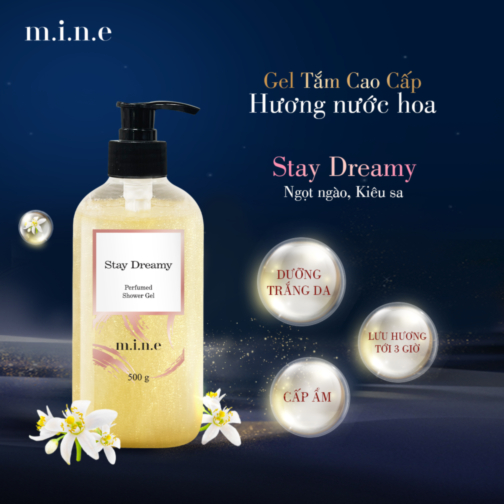 Gel tắm sáng da nhũ vàng hương nước hoa Mine – Stay Dreamy (Shower gel skin brightening emulsion yellow incense perfume mine)