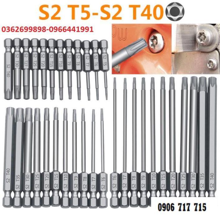 Bộ lục giác hoa thị có lỗ cho khoan dài từ 50-75-100-150mm cho khoan pin và khoan điện chất liệu thép S2 siêu cứng