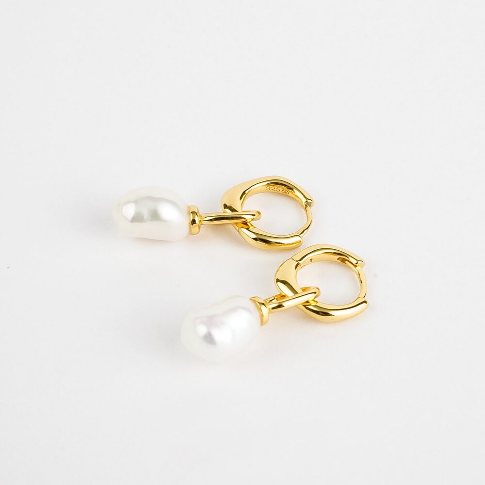 Bông Tai Ngọc Trai FW Thiết Kế UK Style (Hoop Drop Pearl) - MOON Jewelry