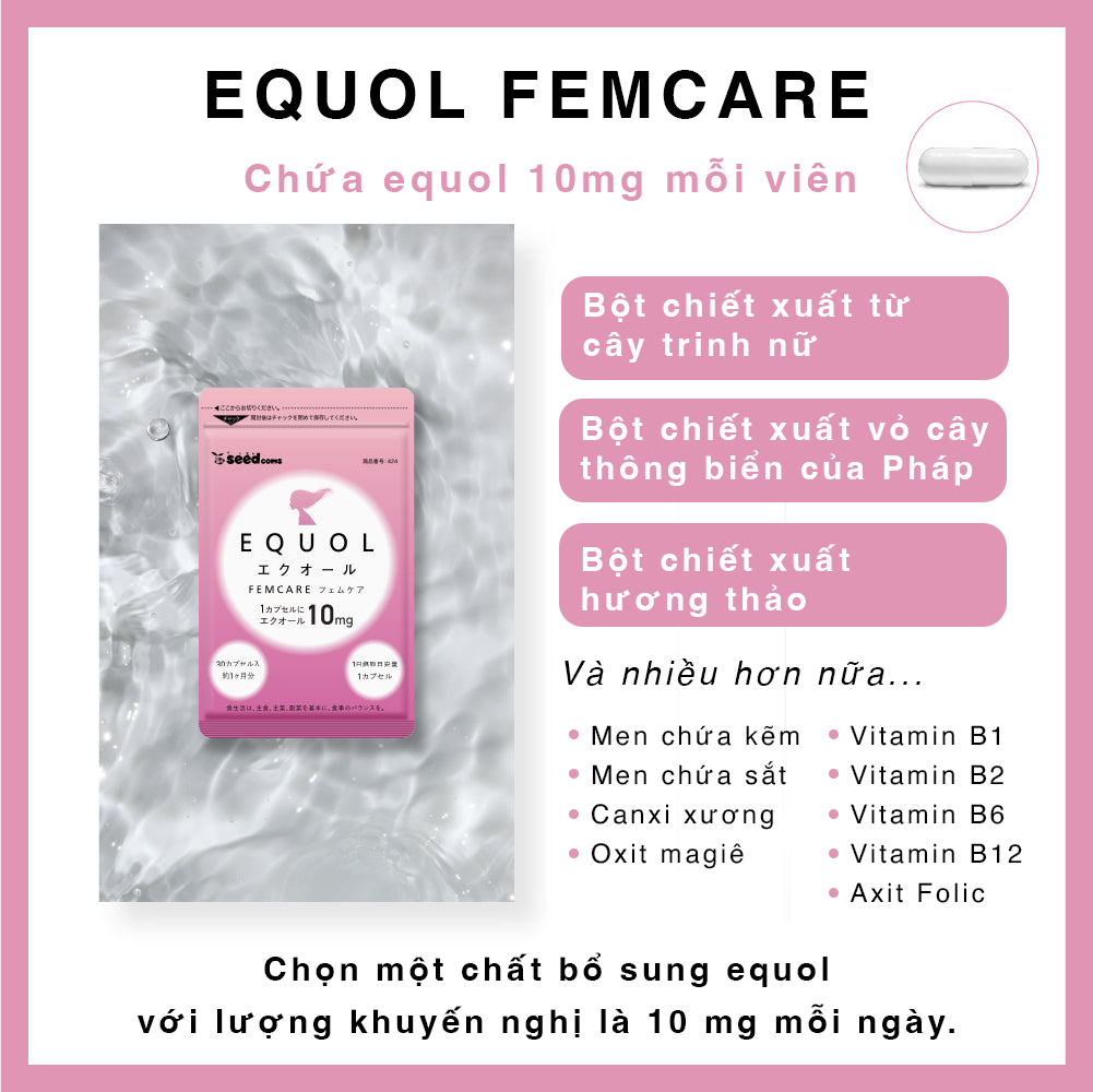 Viên Uống Bổ Sung Equol Giúp Cân Bằng Nội Tiết Tố Nữ Và Giảm Các Triệu Chứng Bốc Hỏa Seedcoms Nhật Bản