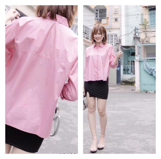 Áo sơ mi oversize hồng
