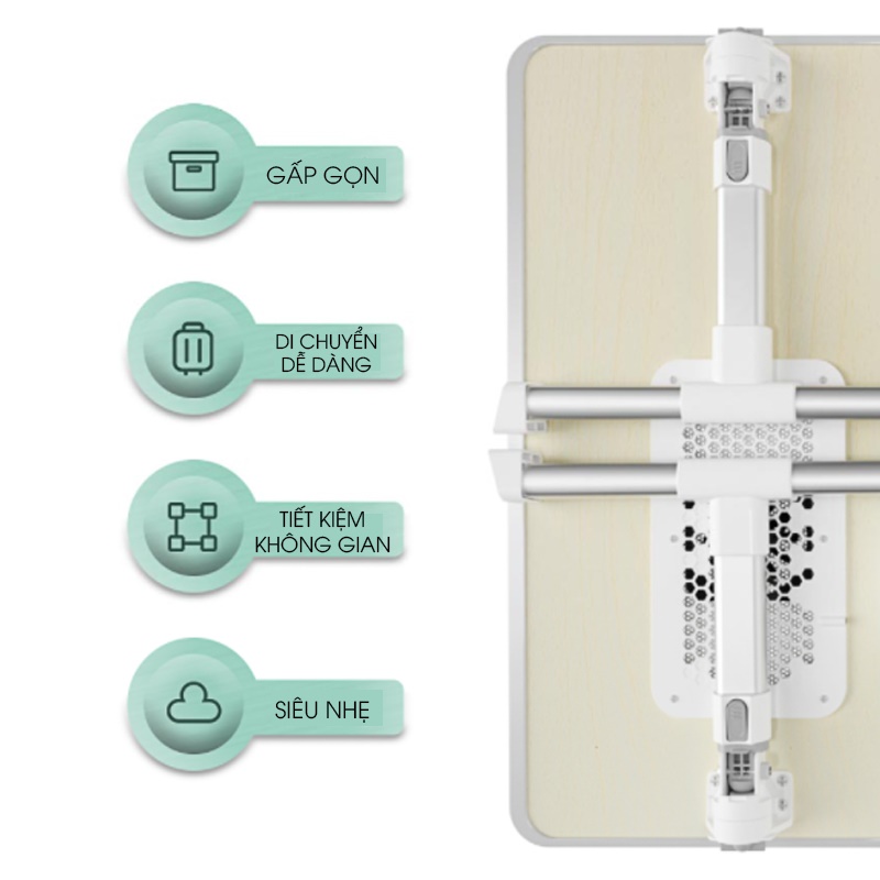 Bàn học, bàn làm việc gấp ngồi giường 52x33cm có quạt tản nhiệt cao cấp hàng chính hãng