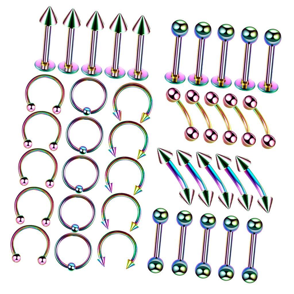 40 Pieces Jewelry 16G Belly Nose Lip Eyebrow
