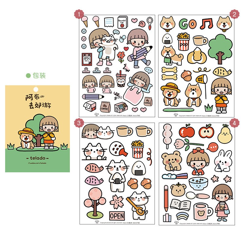 Hộp 1000 Sticker trang trí hình nhân vật Telado, Sticker chất lượng cao chống thấm nước, dán máy tính, bàn học ...