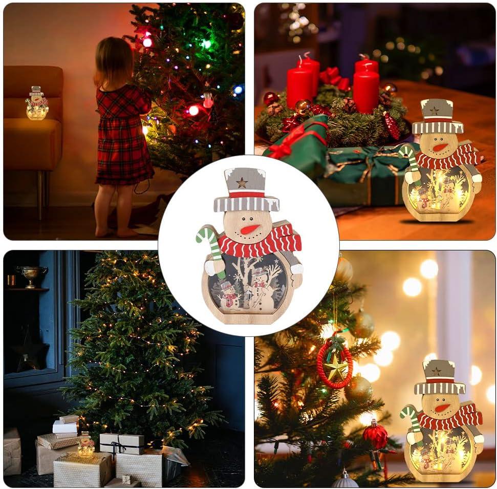 Đồ trang trí Giáng sinh Ông già Noel Đèn LED Trung tâm Giáng sinh Trang trí bàn Đồ trang trí người tuyết bằng gỗ có đèn Led để trang trí tiệc