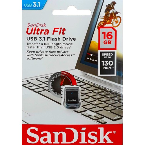 USB 3.1 SanDisk Ultra Fit CZ430 16GB - Hàng Chính Hãng (Tặng Dây Nối Dài USB 1,5 mét)