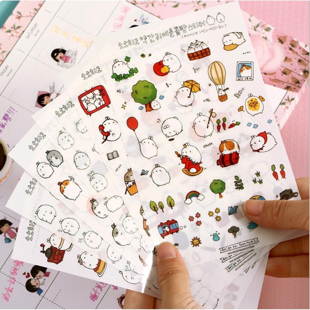 Bộ 6 Tấm Nhãn Dán Sticker Thỏ Molang Cute Trang Trí Lịch Planner Scrapbook V1