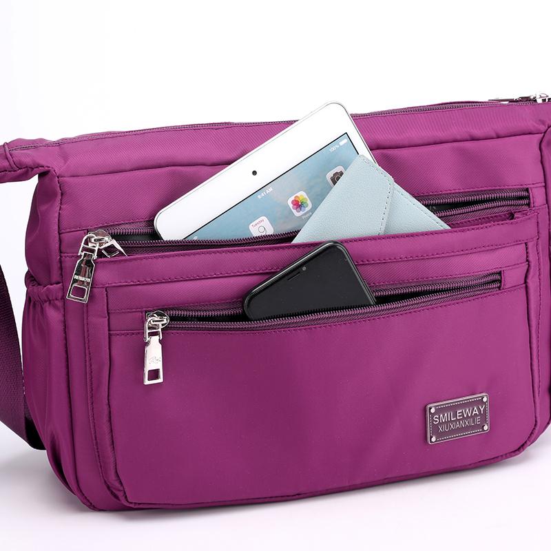 Thời Trang Nữ Màu Trơn Khóa Kéo Nylon Chống Thấm Nước Túi Đeo Vai Nữ Túi Đeo Chéo Nữ Bolsa Chống Nước Du Lịch Túi