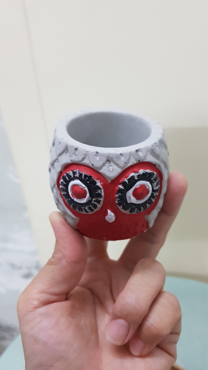 Chậu trồng cây, chậu sen đá đất sét mini hình cú cao 5.5cm, hàng handmade vẽ tay. Giao hoa văn ngẫu nhiên, giao từ HCM