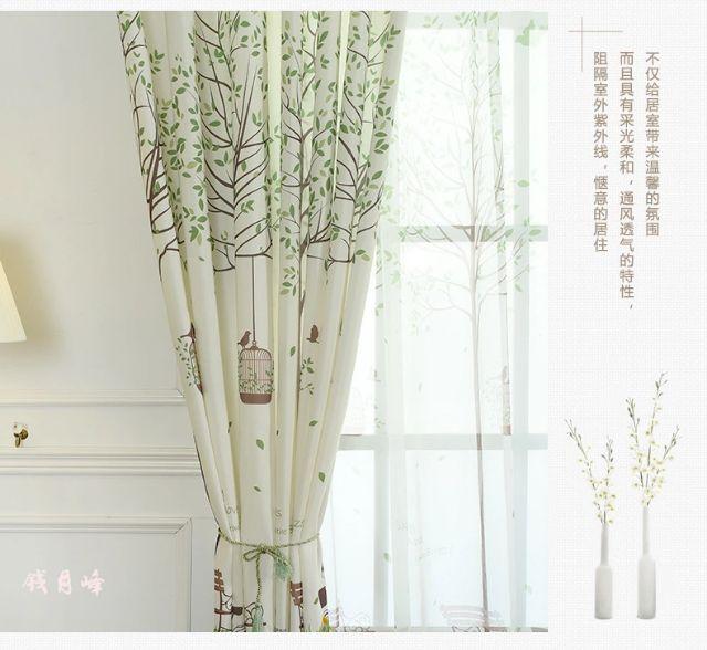 Rèm treo cửa mẫu cây xanh và lồng chim