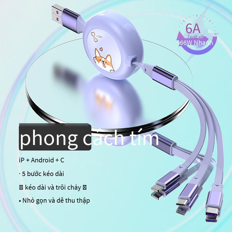 Cáp dữ liệu kéo dài một đến ba giá thấp nhất 6A sạc nhanh cáp sạc ba trong một dạng ống lồng quà tặng mẫu quảng cáo LOGO tùy chỉnh