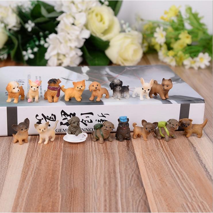 Combo 16 mô hình chó con (puppy) các loại dùng trang trí tiểu cảnh, terrarium, móc khóa, DIY