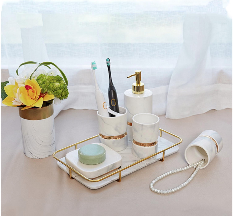 Set lọ đựng nhà tắm WHITE PORCELAIN & COPPER