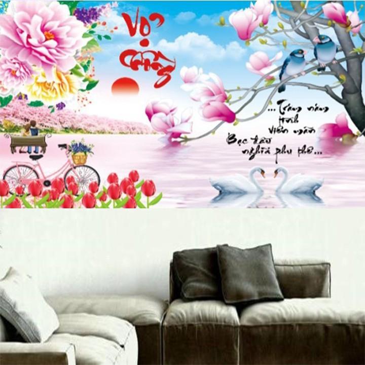 Tranh đá vợ chồng thiên nga hoa ngọc lan YN5408 - kích thước: 53 * 81cm.