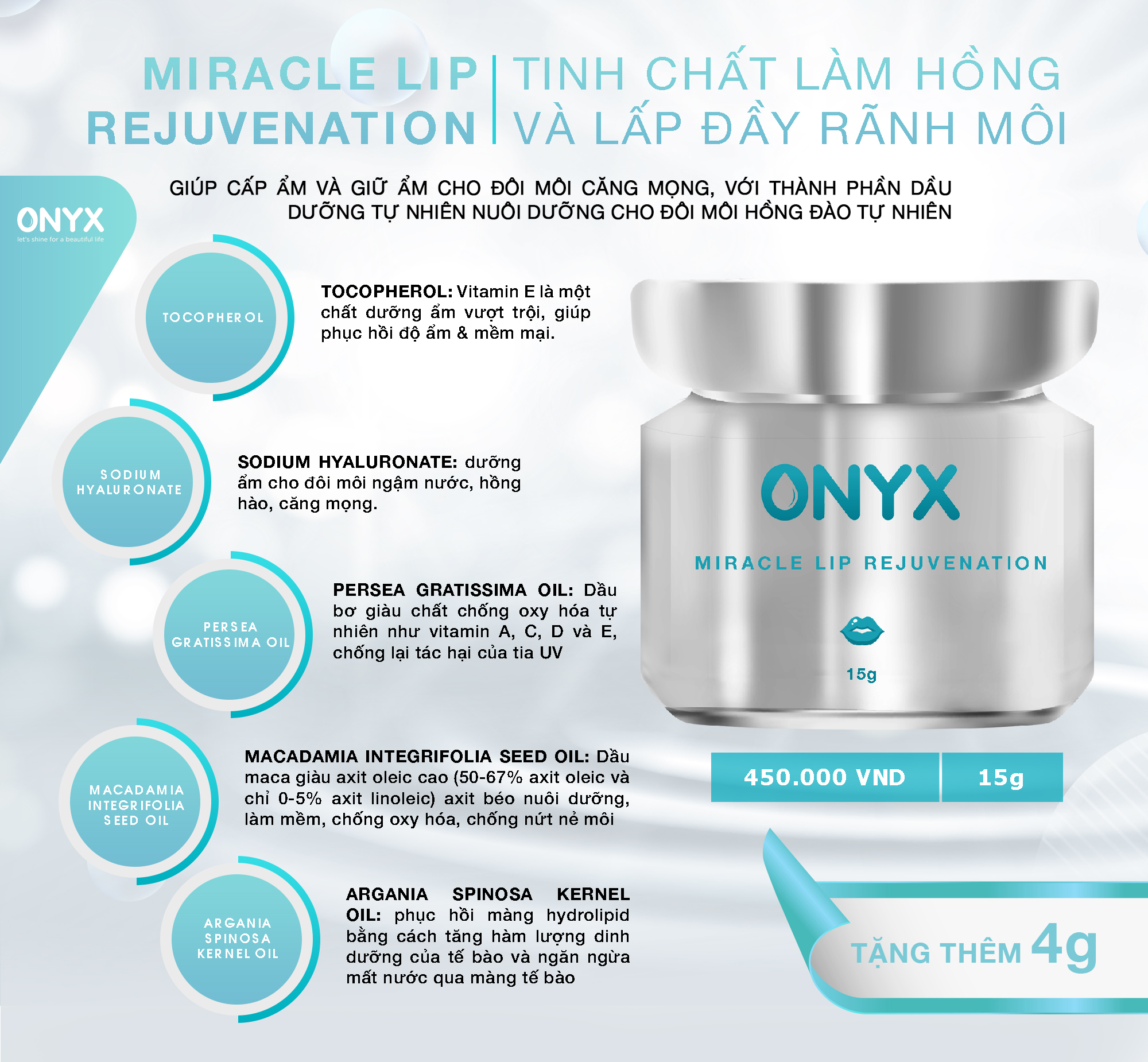 Tinh Chất Dưỡng Hồng Và Làm Đầy Rãnh Môi ONYX Miracle Lip Rejuvenation ONYX Cosmetics Bảo Thy 19gr